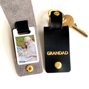 Personalised Grandad Photo Keyring / Vegan Leather Photo Keychain / Father&#39;s Day gift for him / Birthday Christmas gift for grandpa, pops