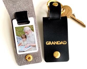 Personalised Grandad Photo Keyring / Vegan Leather Photo Keychain / Father's Day gift for him / Birthday Christmas gift for grandpa, pops