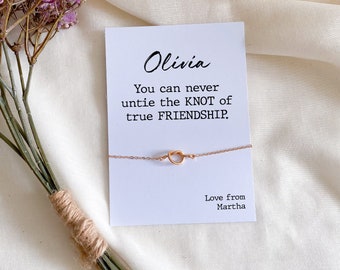 Cadeau de l'amitié / Bracelet à noeuds réglables avec carte personnalisée / Cadeau d'anniversaire de Noël lointain pour meilleures amies / Bracelet Bestie