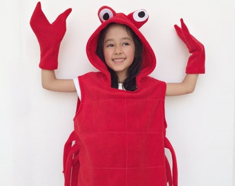 Red Crab and Claws Kids Costume, Toddler Red Lobster Hoodie, Crawfish Hooded Vest, Carnival Party Outfit, Halloween Sea Animal Top