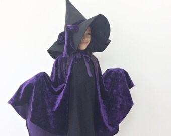 Ladies Purple Velvet Hooded Cape Halloween Costume Witch Sorceress Party Cloak 