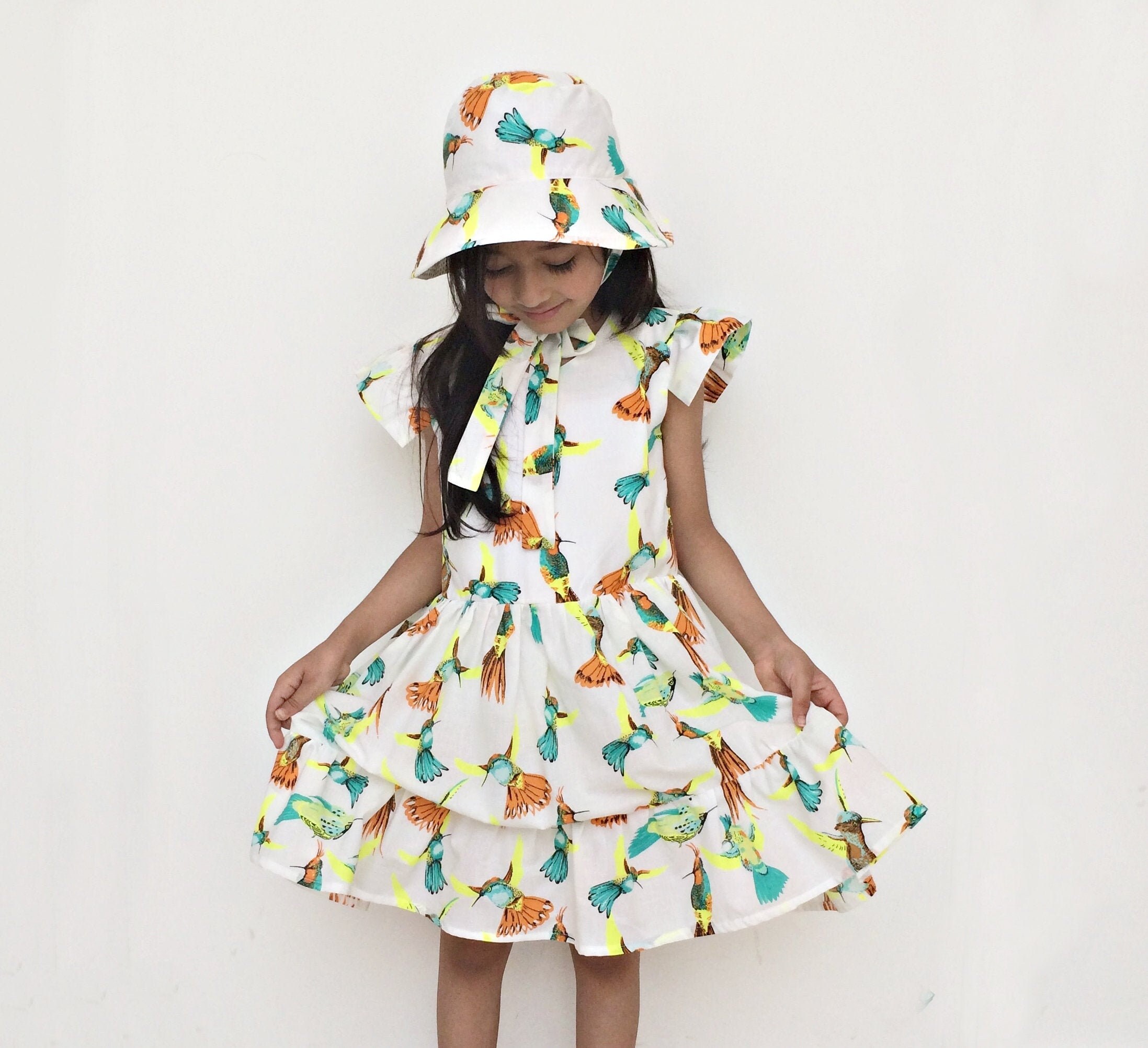 Hummingbirds Ruffled Dress and Matching 