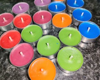 Coloured Tealight Candle Sets - Rainbow, Colourful, Unscented, Vegan Friendly (also popular for candle painting)