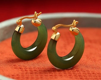 Jade hoop earrings in 14k gold outlet