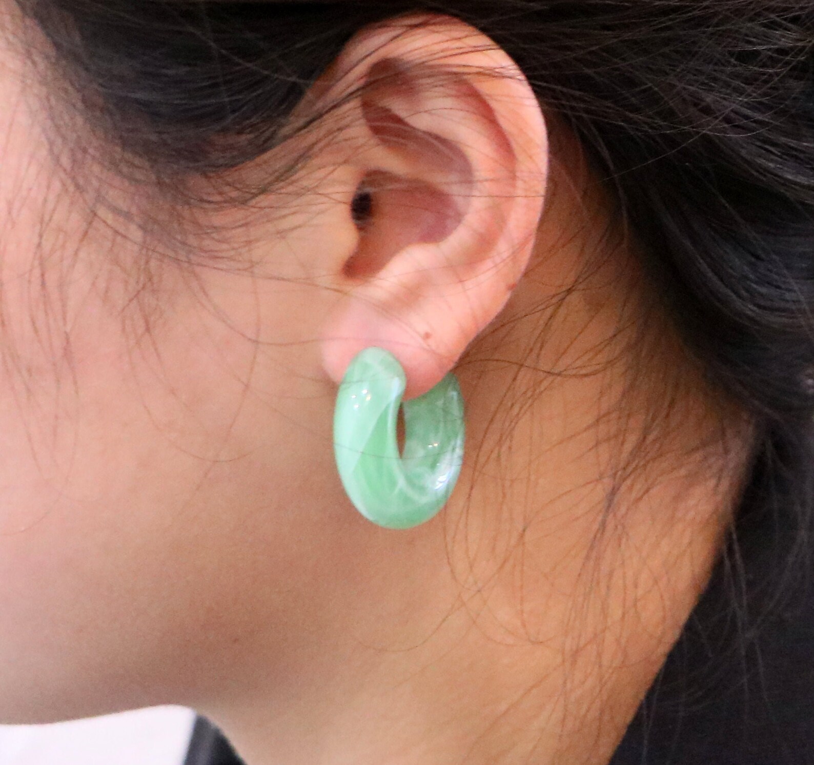 Jade Earringsjade Green Chunky Hoop Earringsresin Hoop Etsy