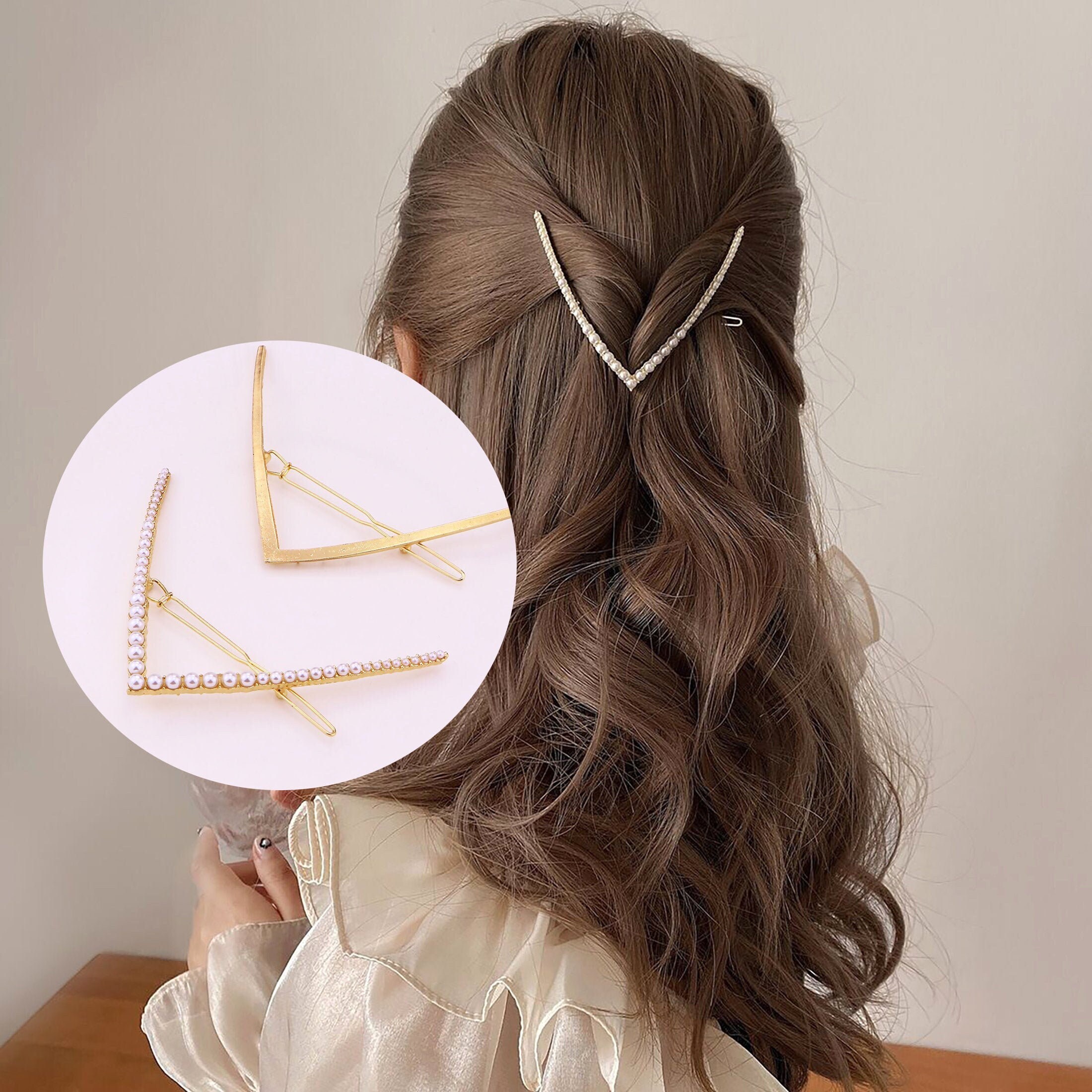 Gold Large Minimalist Hair Clip in geometric V shapeGold Etsy