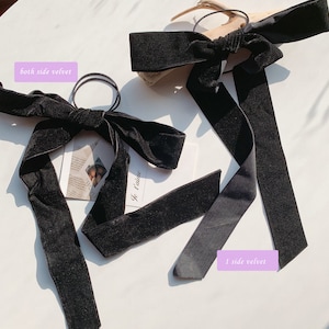 Handmade Black Long Tail Velvet Bow Hair Ribbon,Ponytail Bow,Bowknot Scrunchies,Ponytail Barrette