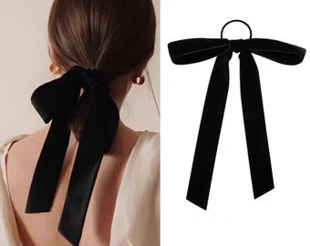 French Velvet Bow Hair Ties Vintage Black Velvet Long Ribbon - Etsy