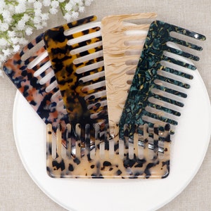 Hair Comb In Tortoise Shell,Cellulose Acetate Resin Comb,Marble Comb, Large Tooth Curly Hair Comb,Hair Accessory, Birthday Gifts