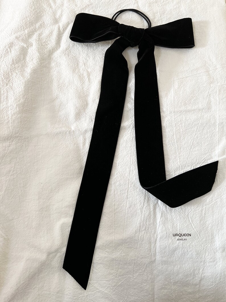 Handmade Black Long Tail Velvet Bow Hair Ribbonponytail - Etsy