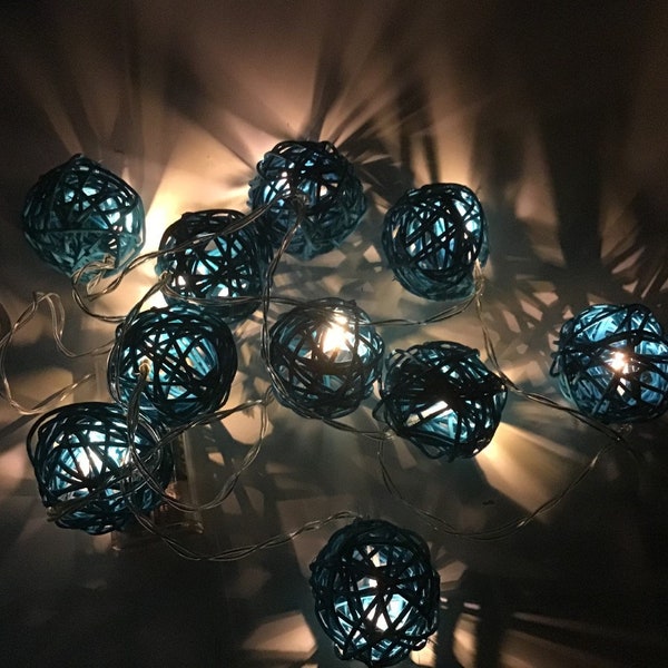 10 X Warm  LED Lights 1.6 Meters Rattan Wicker Ball String Fairy Light Blue