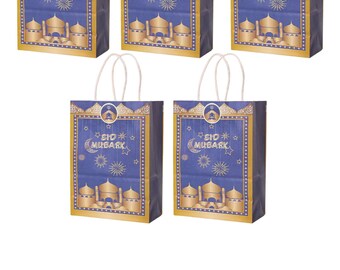 5x Eid Mubarak -(Blue) Paper Gift Bags-  Eid Gift Bags