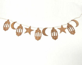 Eid Mubarak Ramadan Wooden Hanging Lantern Moon Star Home Decoration