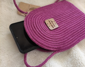 Phone Bag, Purple Phone Bag, Mini Bag, Crossbody Phone Bag, Gift For Women, Phone Shoulder Bag, Mini Woven Bag, Cotton Rope Bag