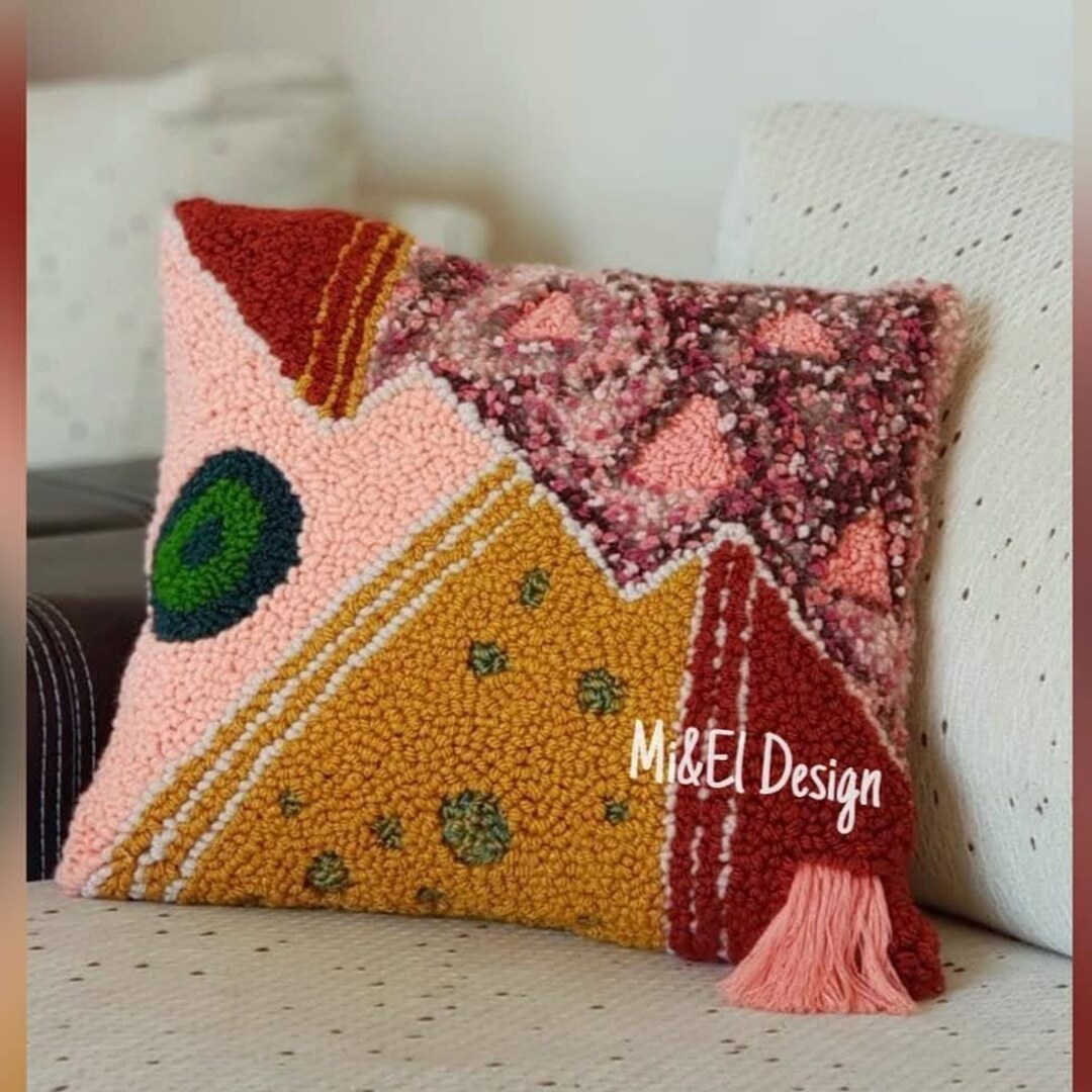 Punch Needle Pillow Casebohem Decorhome Decorationroom Etsy