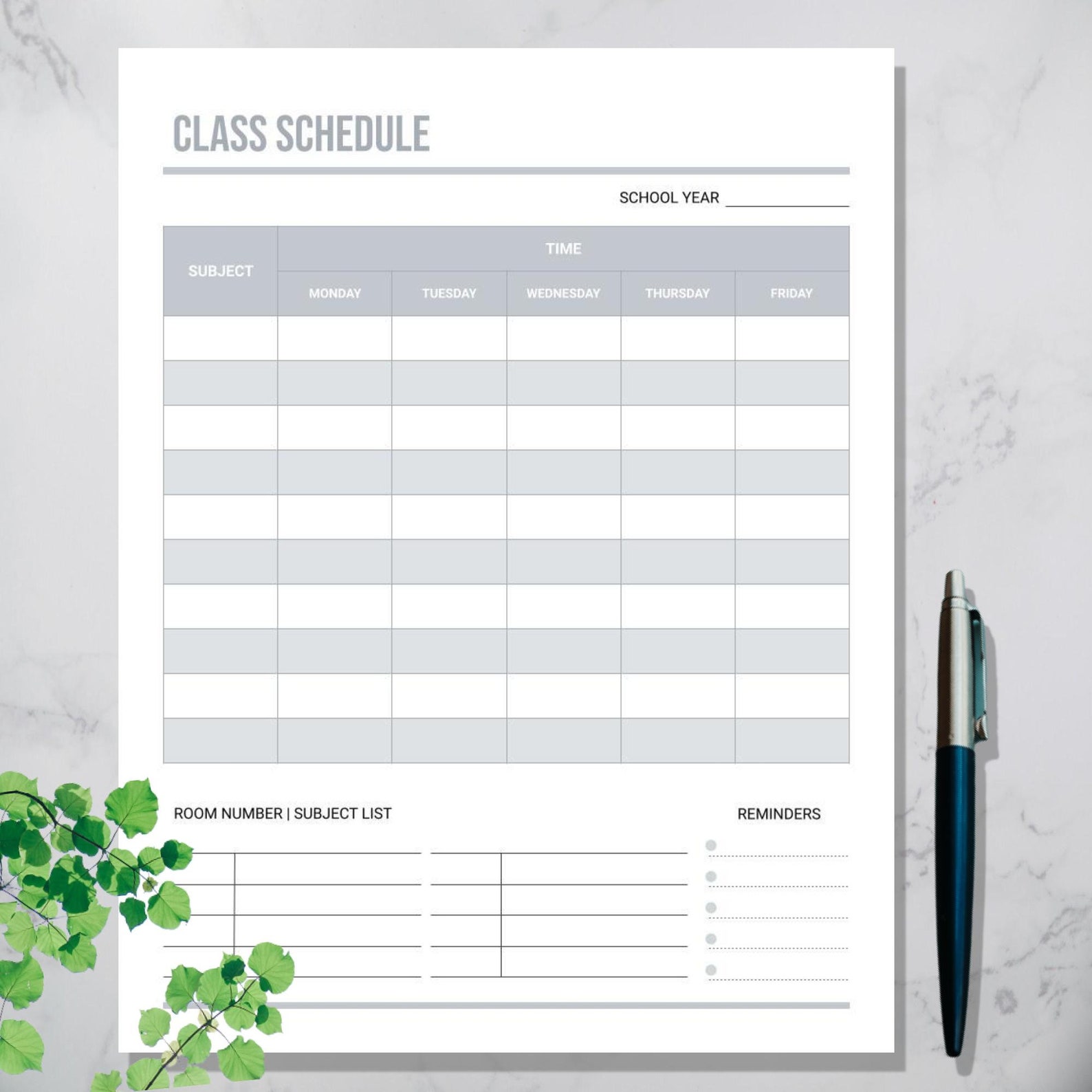 Class Schedule Printable Class Schedule Template Subject | Etsy