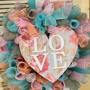 Valentines Day LOVE Heart Deco Mesh Wreath