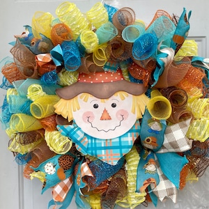 Corona de malla Deco Espantapájaros Azul Otoño