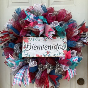 Bienvenidos Welcome Deco Mesh Wreath