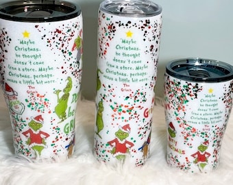 Grinch Glitter Tumbler - w/ lid and straw