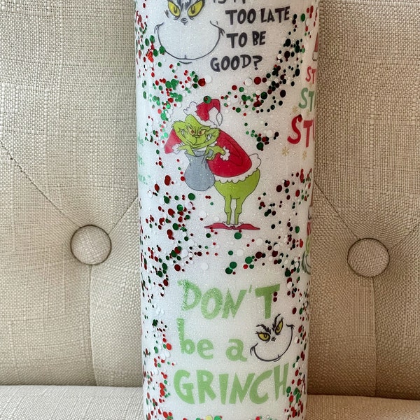 Grinch Glitter Tumbler - w/ lid and straw