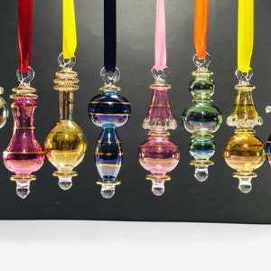 Set of ten miniature Egyptian hand blown glass ornaments decorative by gold size 3 inches long