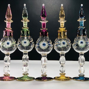 Egyptian hand blown glass perfume bottle decorative by 14k gold Egyptian Pyrex glass Egyptian bottle genie bottles Perfume oil & massage
