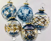 Set of 5 Egyptian hand blown glass ornaments decorative by gold mouth blown glass tree decoration