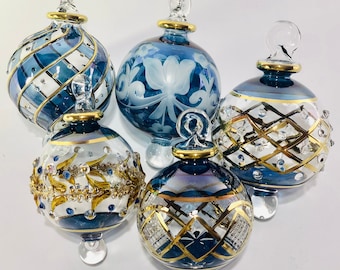 Set of 5 Egyptian hand blown glass ornaments decorative by gold mouth blown glass tree decoration