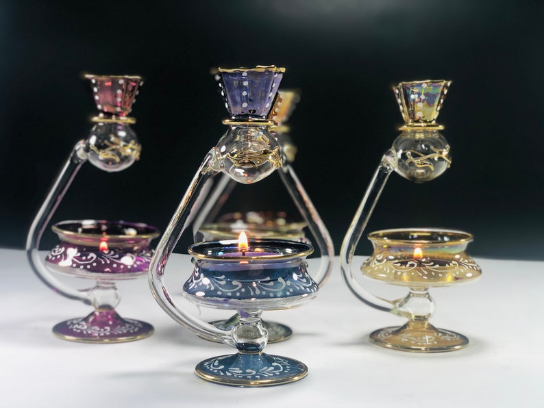 Egyptian hand blown glass oil burner decorative by 14k gold Etsy