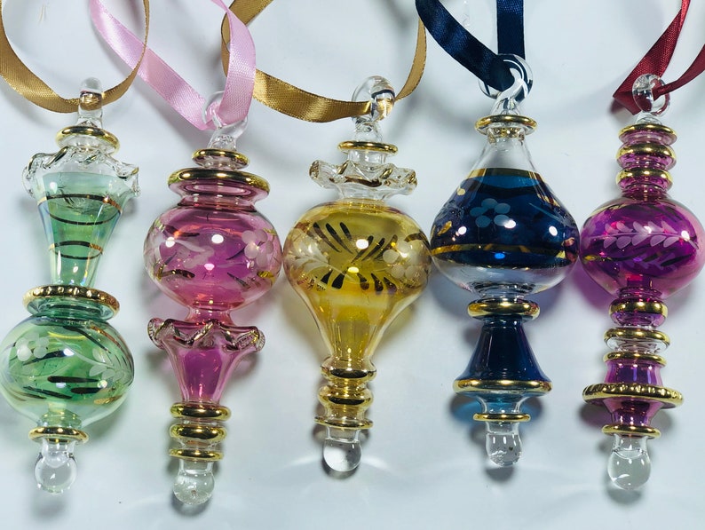 Set Of Seven Egyptian Hand Blown Glass Christmas Ornaments Etsy