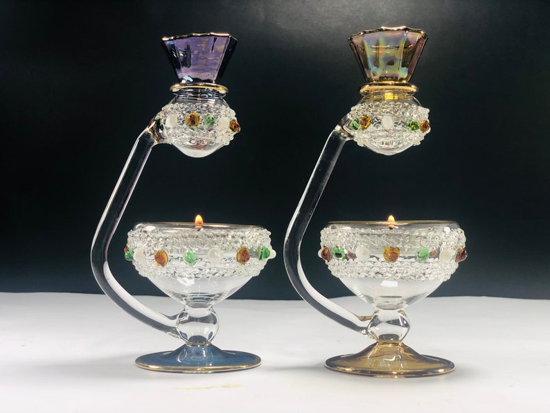 Egyptian hand blown glass oil burner decorative by 14k gold Etsy