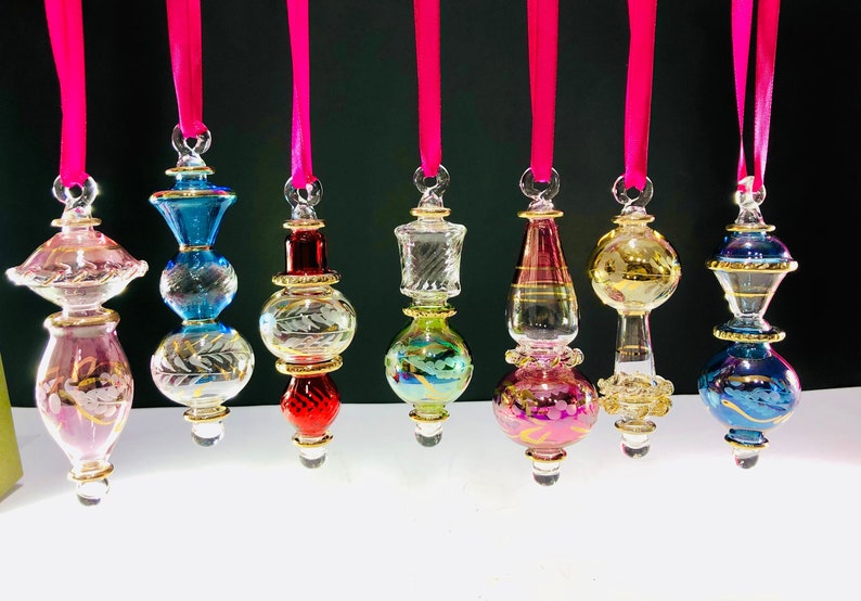 Set of Seven Egyptian Hand Blown Glass Christmas Ornaments Etsy