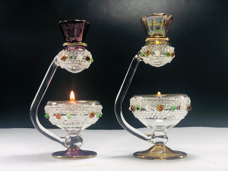 Egyptian hand blown glass oil burner decorative by 14k gold Etsy