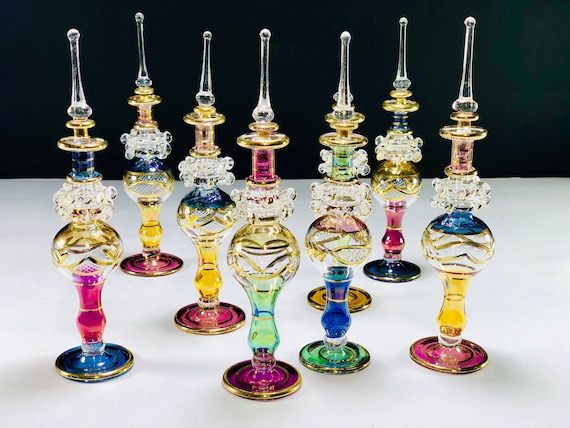 Egyptian Hand Blown Glass Perfume Bottles Multi Colors Genie