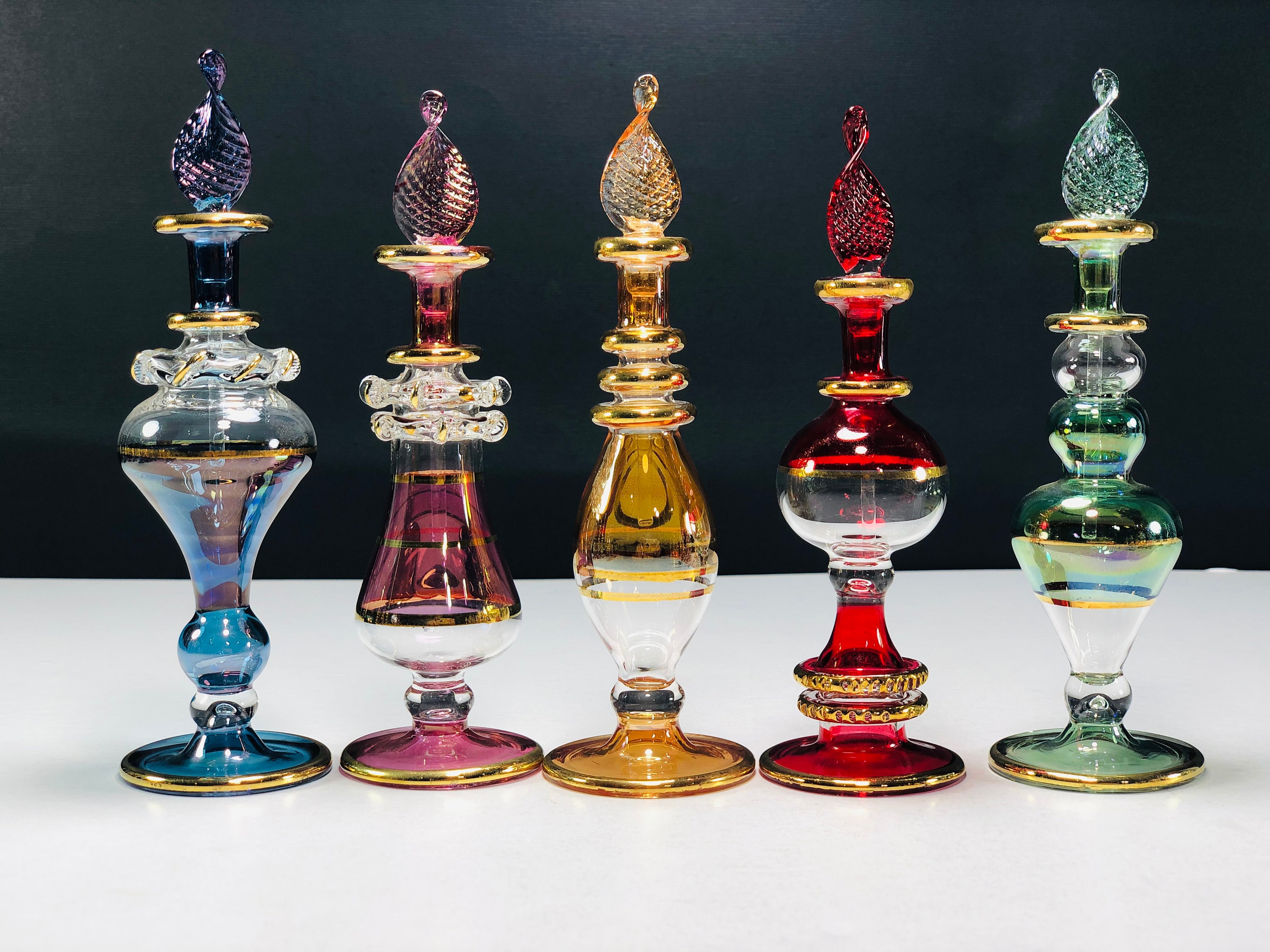 Set Of Five Egyptian Hand Blown Glass Perfume Bottles 4 Inches Etsy