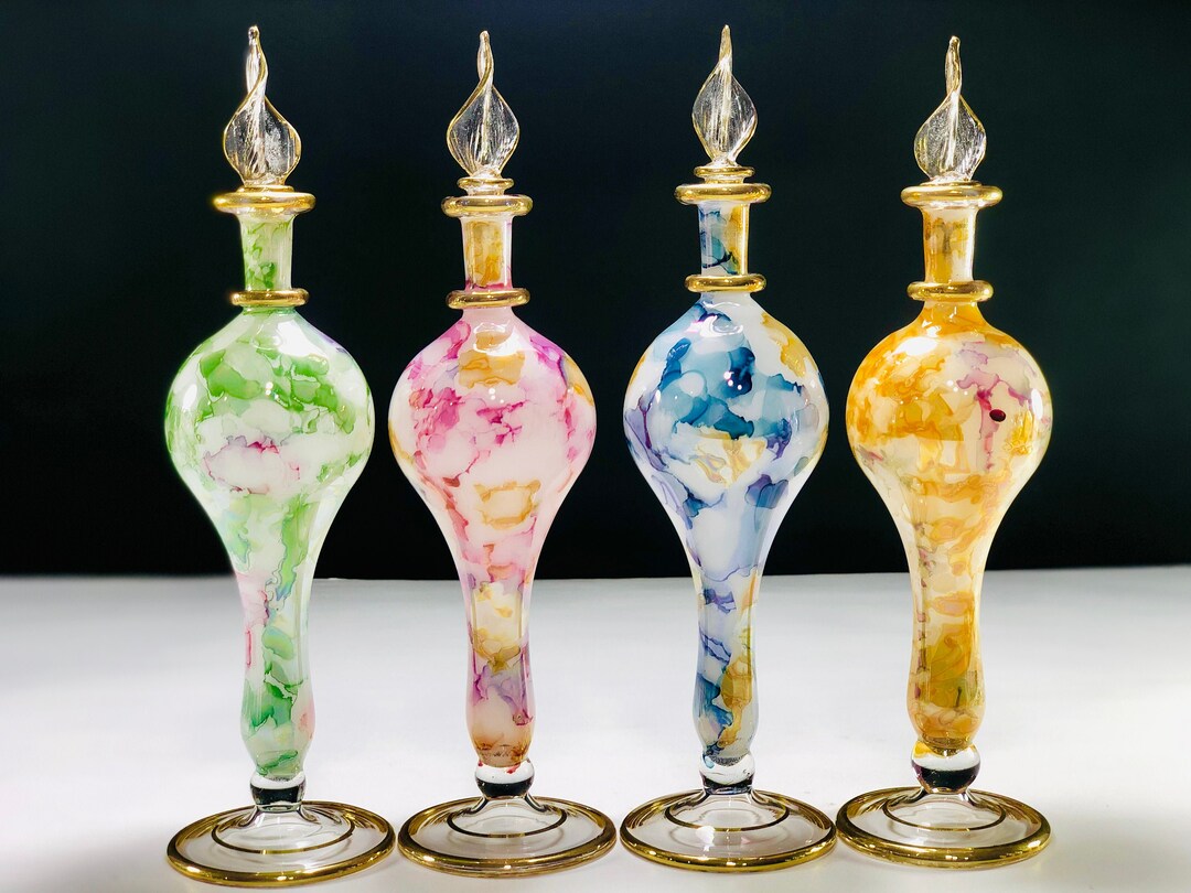 6 Kleine ägyptische Parfümflaschen Aus Mundgeblasenem Glas – Set Für Öle, Düfte & Sammlungen