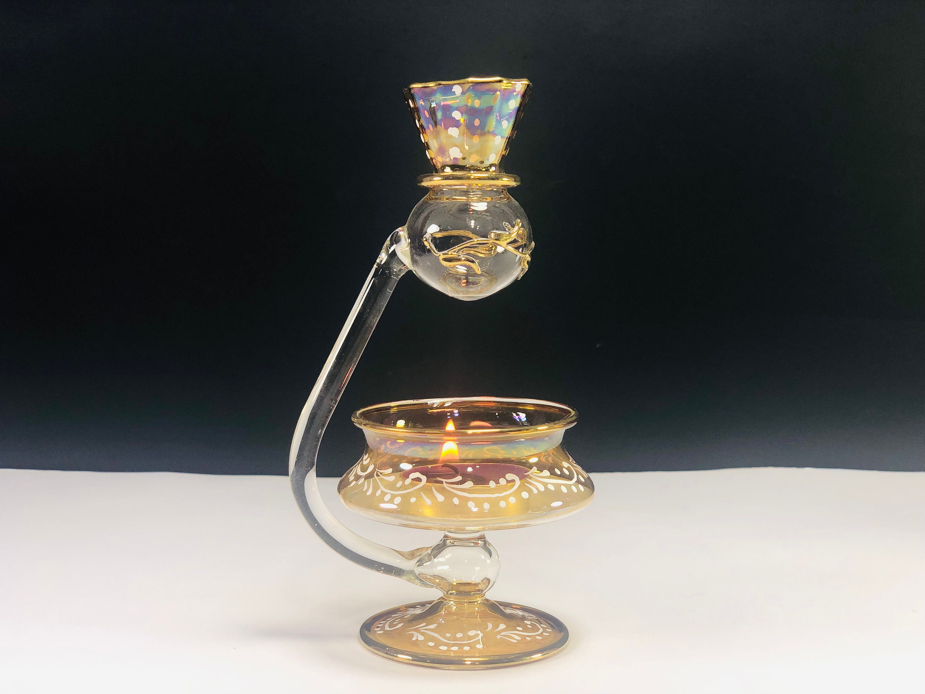 Egyptian Hand Blown Glass Oil Burner Decorative by 14k Gold Etsy