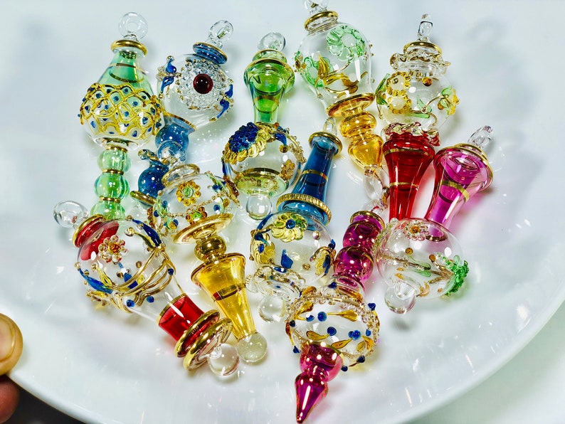 Set of ten Egyptian hand blown glass ornaments decorative by 14k gold Egyptian glass ornaments mouth blown glass ornaments Egyptian decor image 3