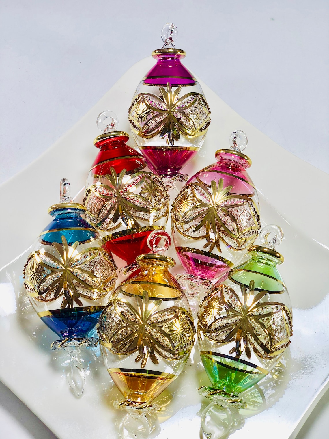 Egyptian hand blown glass ornaments engraved and decorative by Etsy