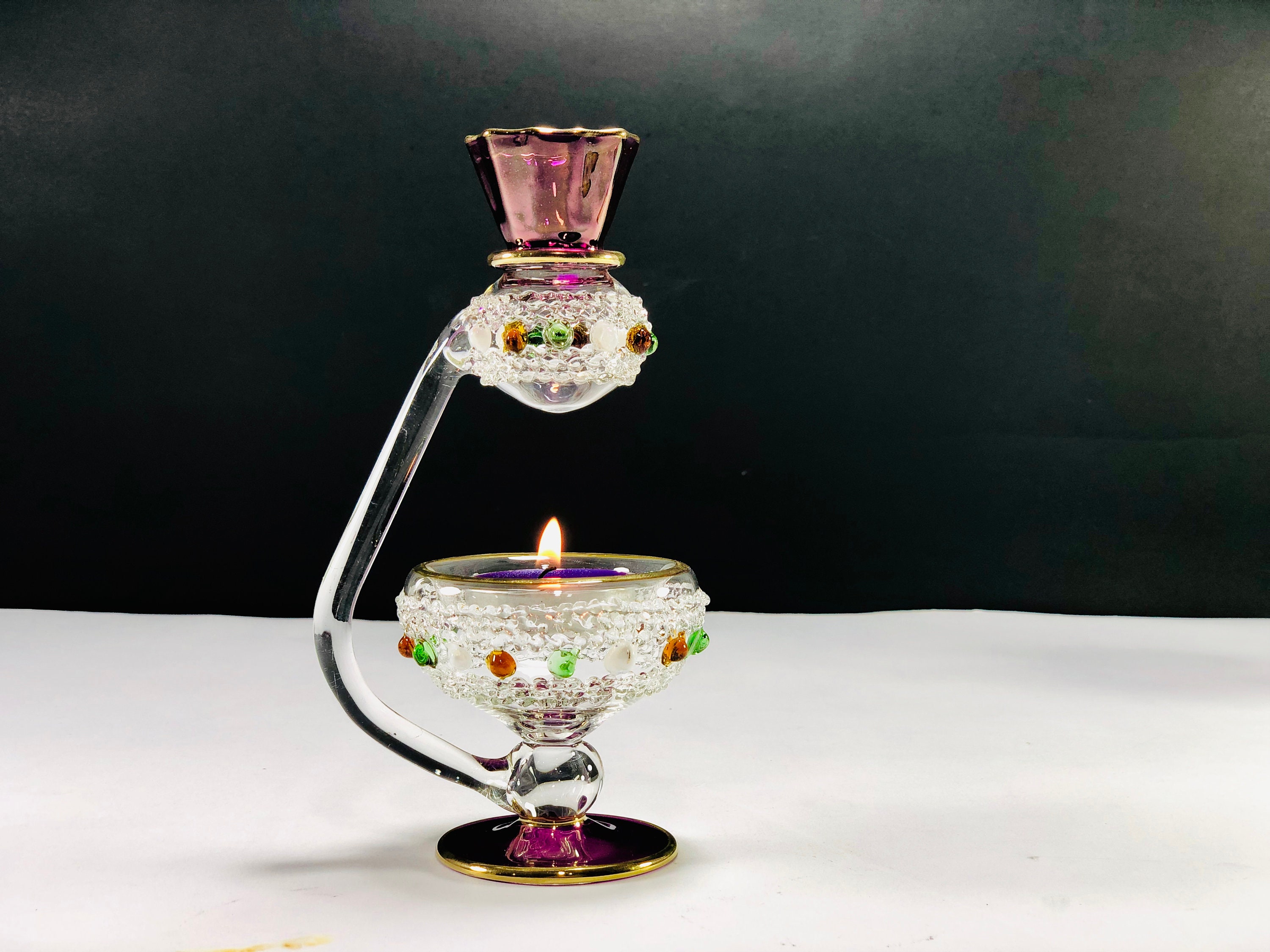 Egyptian Hand Blown Glass Oil Burner Decorative by 14k Gold Etsy