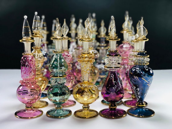 Egyptian Hand Blown Glass Large Perfume Bottle Decorative by 14k