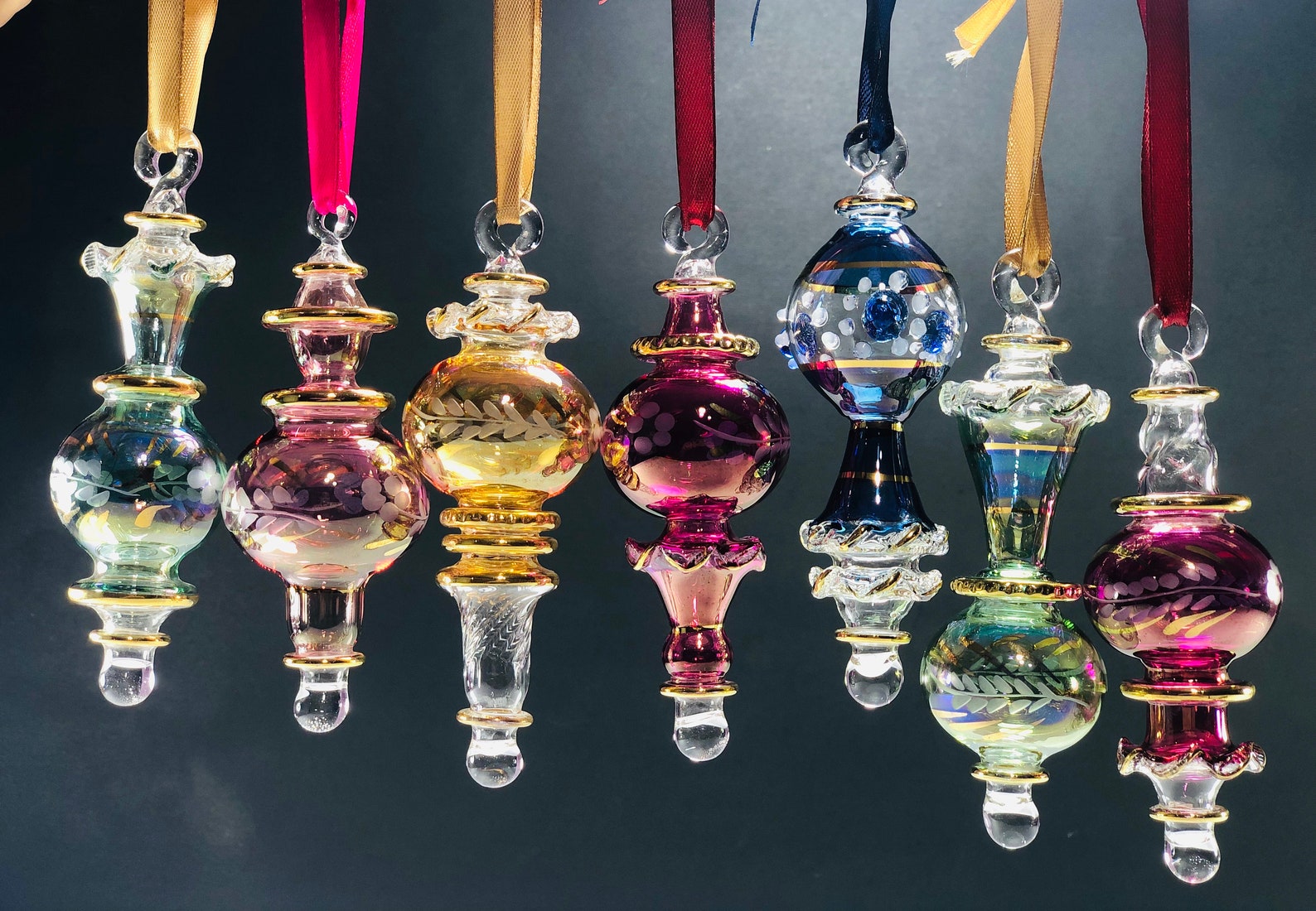 Set of Seven Egyptian Hand Blown Glass Christmas Ornaments Etsy