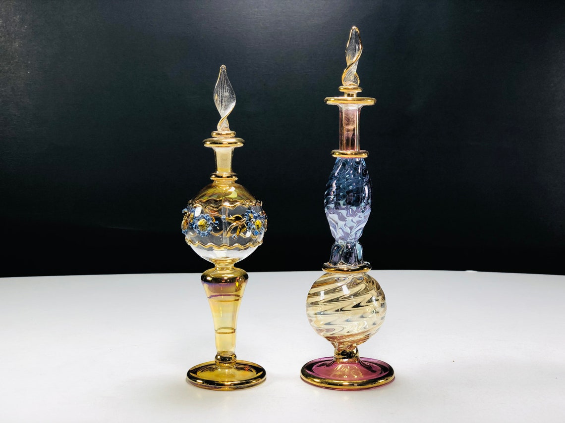 Set Of 2 Egyptian Hand Blown Glass Large Perfume Bottles Etsy