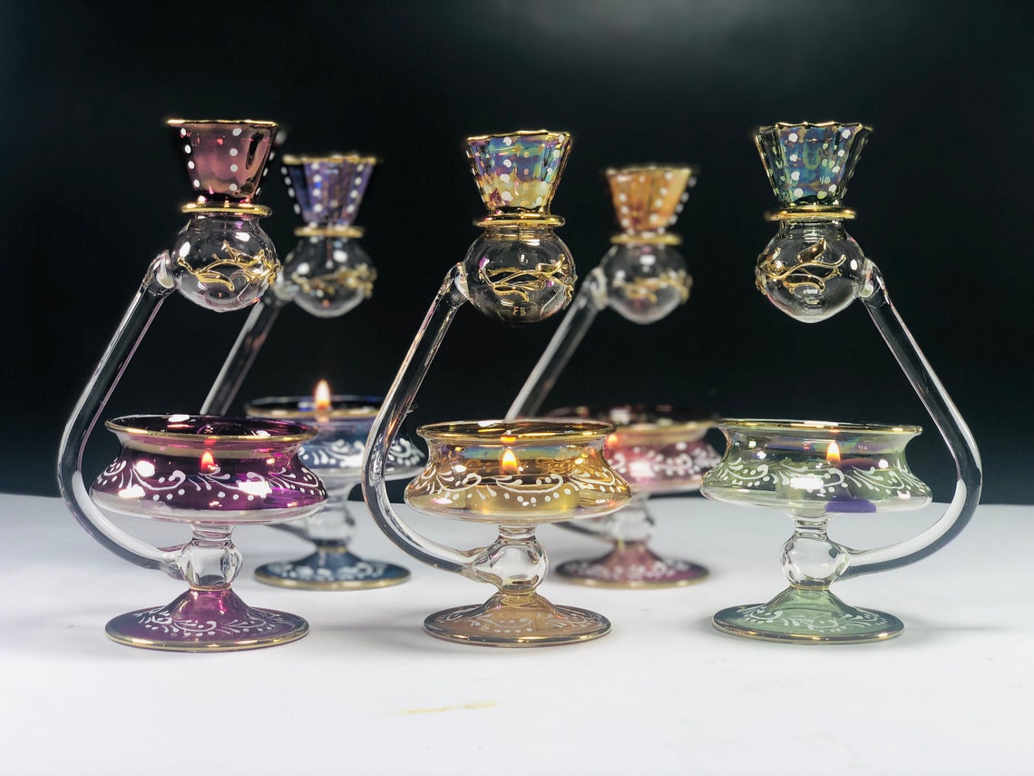 Egyptian hand blown glass oil burner decorative by 14k gold Etsy