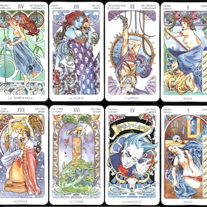 Digitale Tarotkarten + Geschenklink | 78 Karten Jugendstil Erotik Tarot Kartenspiel | druckbare Orakelkarten Download
