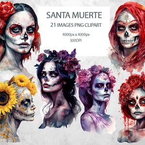Clipart Santa Muerte, 21 PNG Clipart Watercolor women clip art Bundle printable, Scrapbooking, Junk Journal