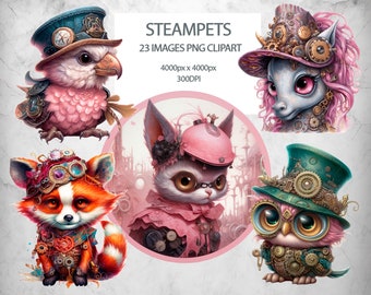 Steampunk Clipart Bundle, 23 Png pets clip art, Steampunk animals, Scrapbooking