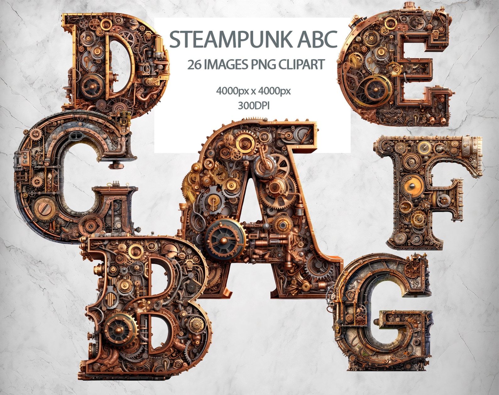 Steampunk Letters 26 Png Clipart Alphabet Steampunk Printable - Etsy