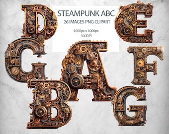 Steampunk letters 26 Png Clipart, Alphabet steampunk Printable Journal, Scrapbooking, Digital Paper Crafting